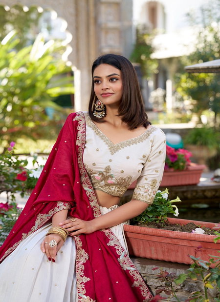 White Colour Vichitra Silk With Sequins And Thread Embroidery Work Wholesale Online Lnb1411